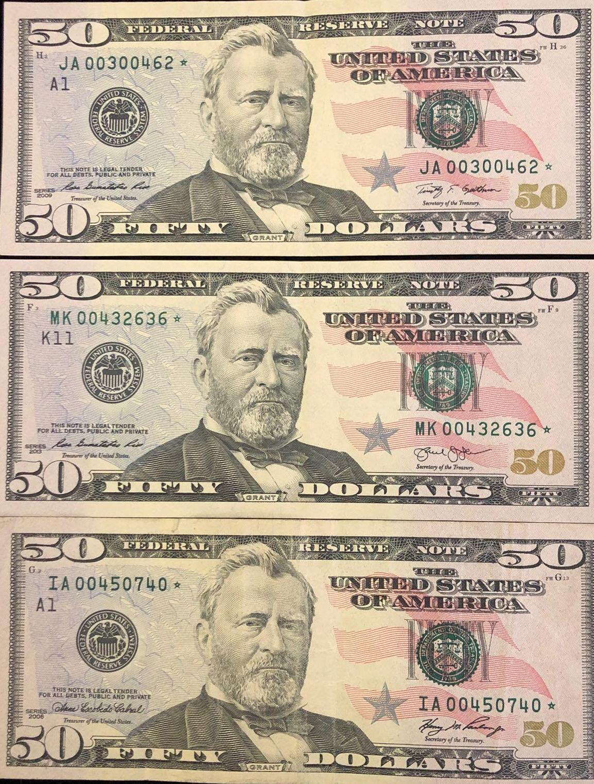 1 Lot of 3 $50 Star Notes