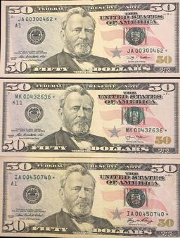 1 Lot of 3 $50 Star Notes