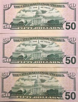 1 Lot of 3 $50 Star Notes