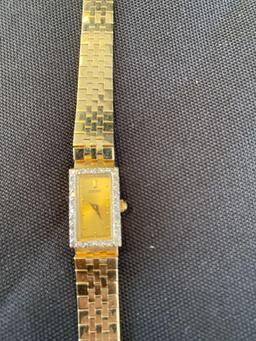 Ladies 14K Gold Seiko Watch with Diamond Bezel 5 1/2"