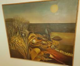 Original Oil Painting on Canvas, No Artist Signature Visible, Thin Wood Frame