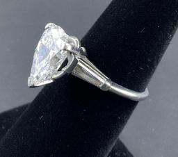 Platinum Pear and Tapered Baguette Natural Diamond RIng
