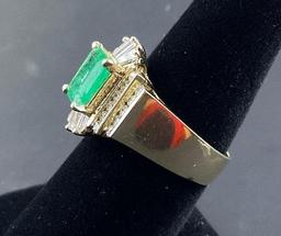14K Yellow Gold Diamond and Emerald Ring