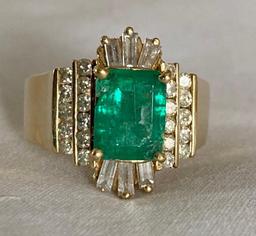 14K Yellow Gold Diamond and Emerald Ring