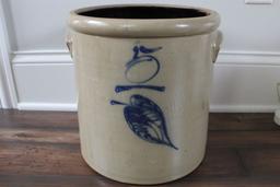 5 GALLON  RED WING SALT GLAZE LEAF CROCK - SMALL CHIP EACH HANDLE