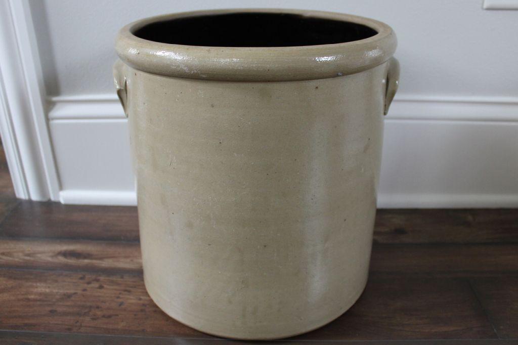 5 GALLON  RED WING SALT GLAZE LEAF CROCK - SMALL CHIP EACH HANDLE