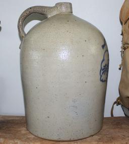 4 GALLON SALT GLAZE BEEHIVE JUG W/COBALT GRAPE LEAF - EXCELLENT