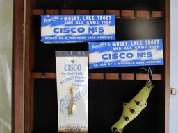 Cisco musky, lake trout lures & original boxes in display casel