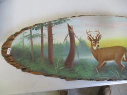 Al Mohler deer painting on log slab
