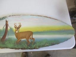 Al Mohler deer painting on log slab