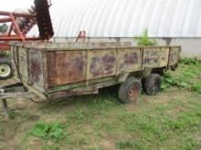Tandem axle trailer 74" x 14 1/2', Hyd hoist, bad tires, buyer will need to bring tires, NO title