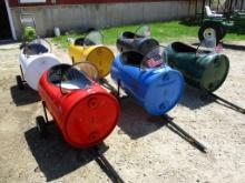 6 Barrel carts, used to be pulled behind lawn tractor
