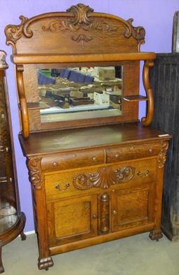 Vintage Highback Buffet w/Mirror Heavy Carvings
