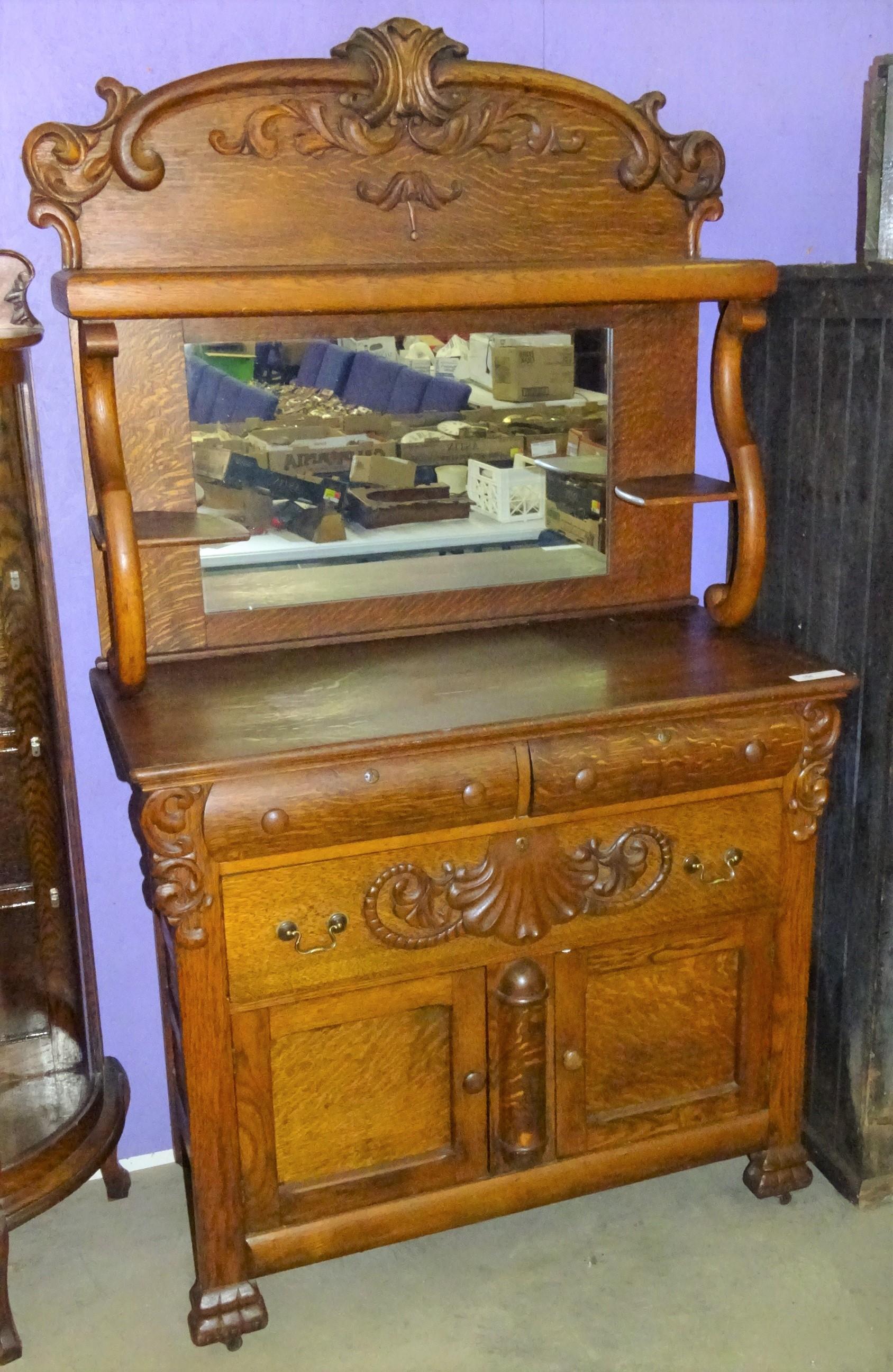 Vintage Highback Buffet w/Mirror Heavy Carvings