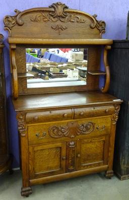 Vintage Highback Buffet w/Mirror Heavy Carvings