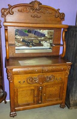 Vintage Highback Buffet w/Mirror Heavy Carvings
