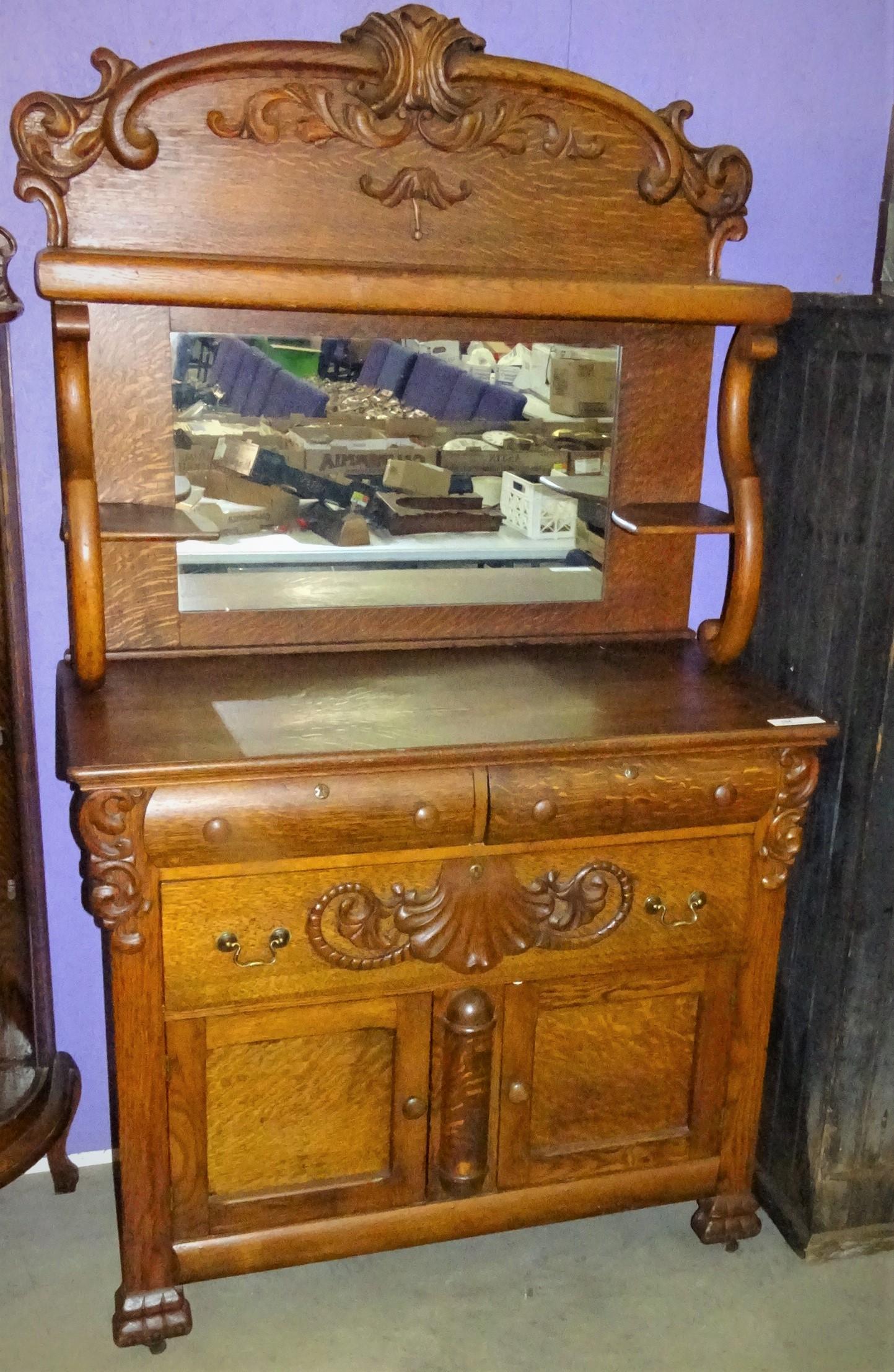 Vintage Highback Buffet w/Mirror Heavy Carvings