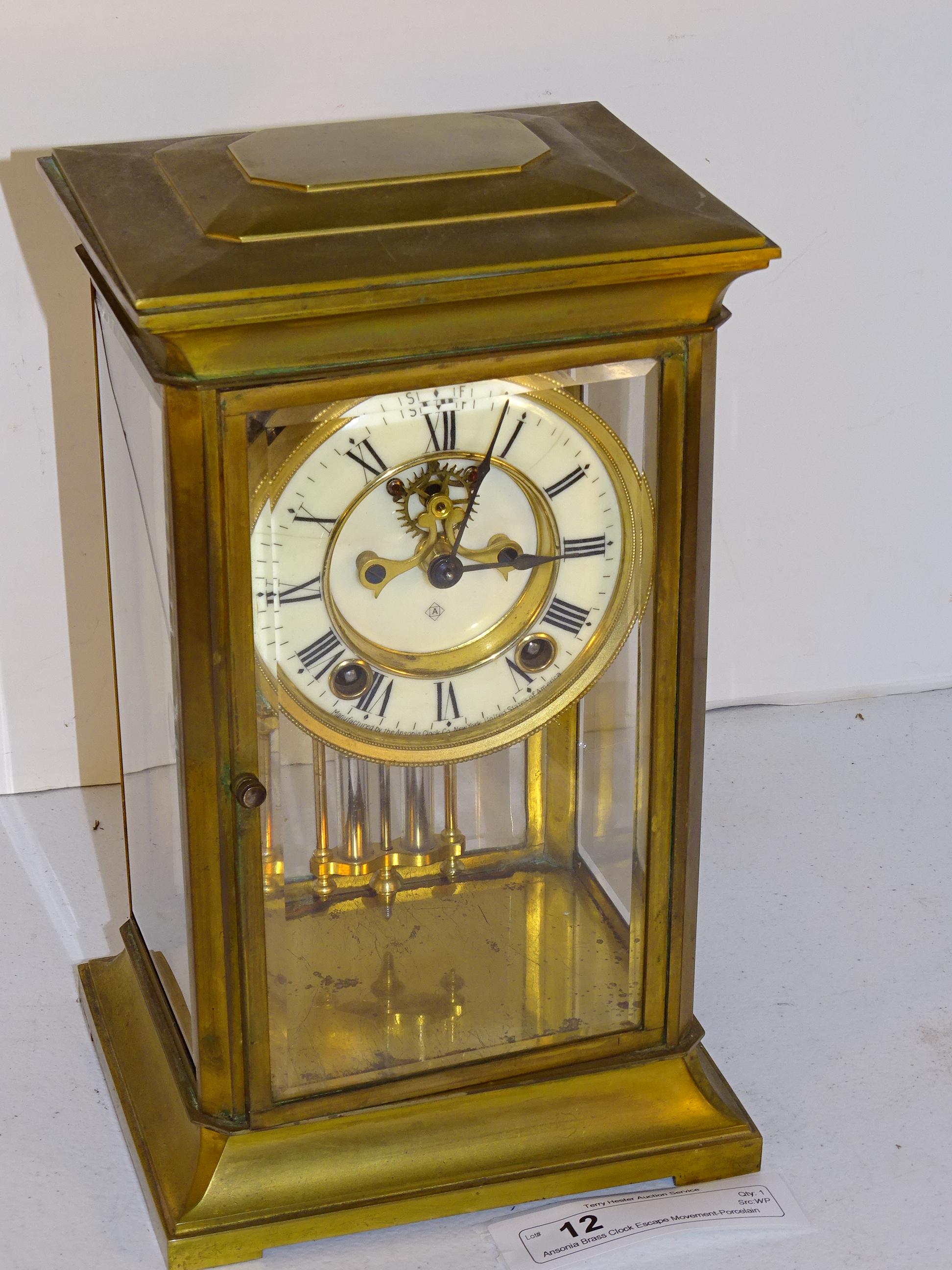 Ansonia Brass Clock Escape Movement-Porcelain Dial