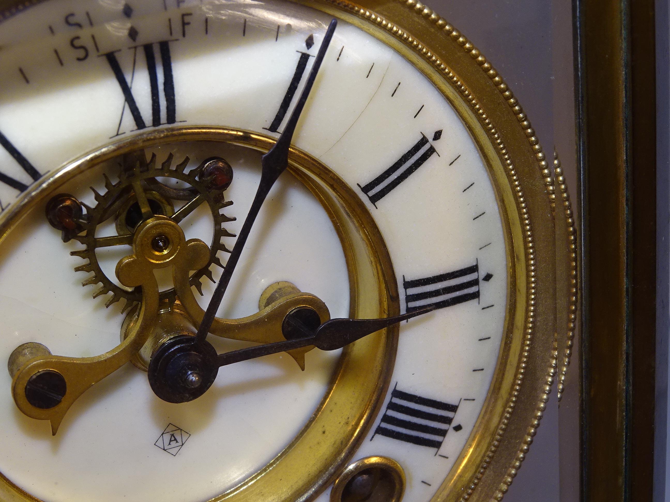 Ansonia Brass Clock Escape Movement-Porcelain Dial