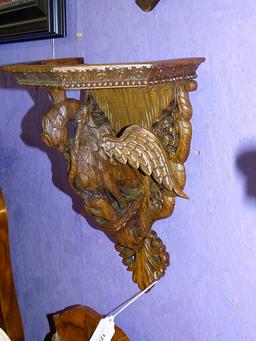 Wooden Hand Carved Sconce of Bird & Snake 17"