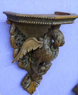 Wooden Hand Carved Sconce of Bird & Snake 17"