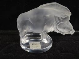 LALIQUE FROSTED CRYSTAL "RAZORBACK" PAPERWEIGHT