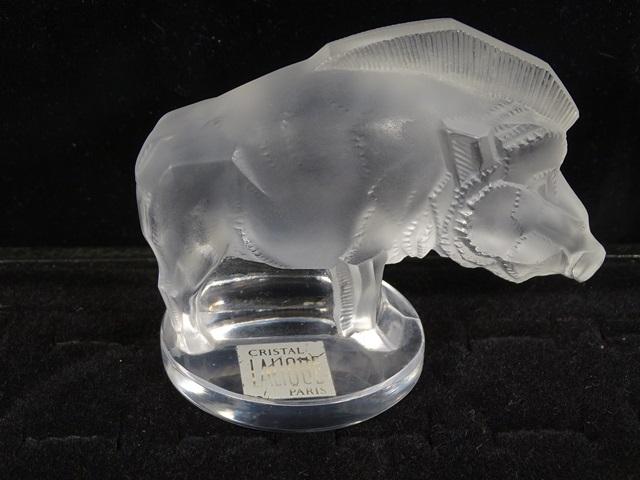 LALIQUE FROSTED CRYSTAL "RAZORBACK" PAPERWEIGHT