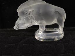 LALIQUE FROSTED CRYSTAL "RAZORBACK" PAPERWEIGHT