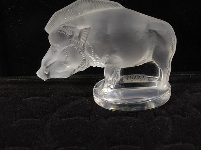 LALIQUE FROSTED CRYSTAL "RAZORBACK" PAPERWEIGHT