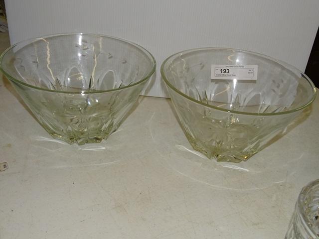2 Large Etched Crystal Bowls