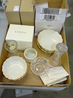 Box Lot of Lennox -Bowls,Vases and Elephant