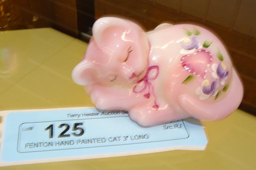 FENTON HAND PAINTED CAT 3" LONG