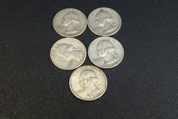 5 Washington Quarters 1962,62D,63,64,64D