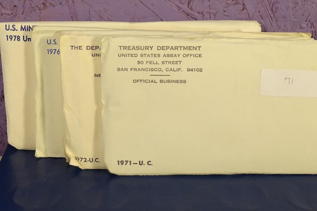 5 US Mint UNC Coin Sets:1971,72,73,76,78
