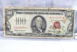 $100.00 DOLLAR BILL 1966 RED SEAL