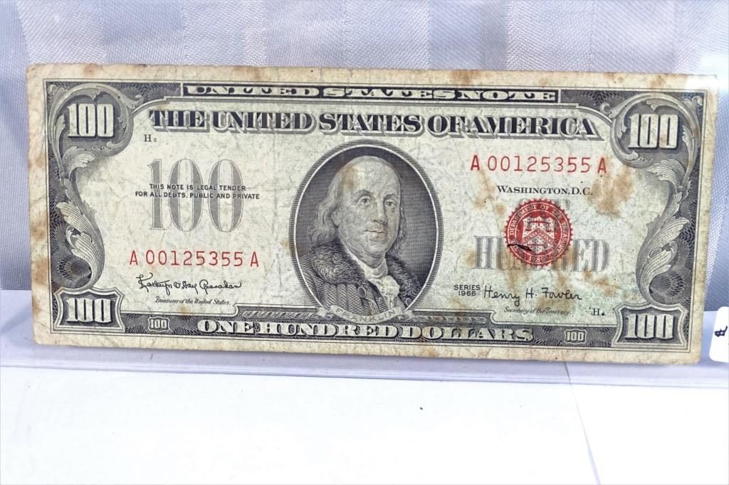 $100.00 DOLLAR BILL 1966 RED SEAL