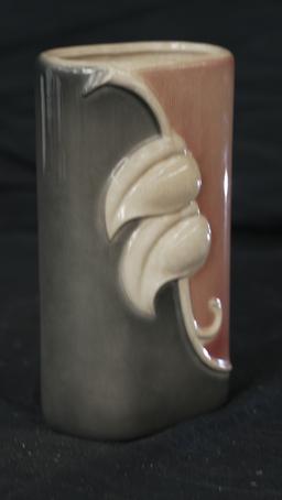 GRAY AND ROSE POTTERY VASE OBLONG SHAPE