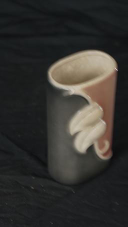 GRAY AND ROSE POTTERY VASE OBLONG SHAPE