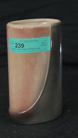 GRAY AND ROSE POTTERY VASE OBLONG SHAPE