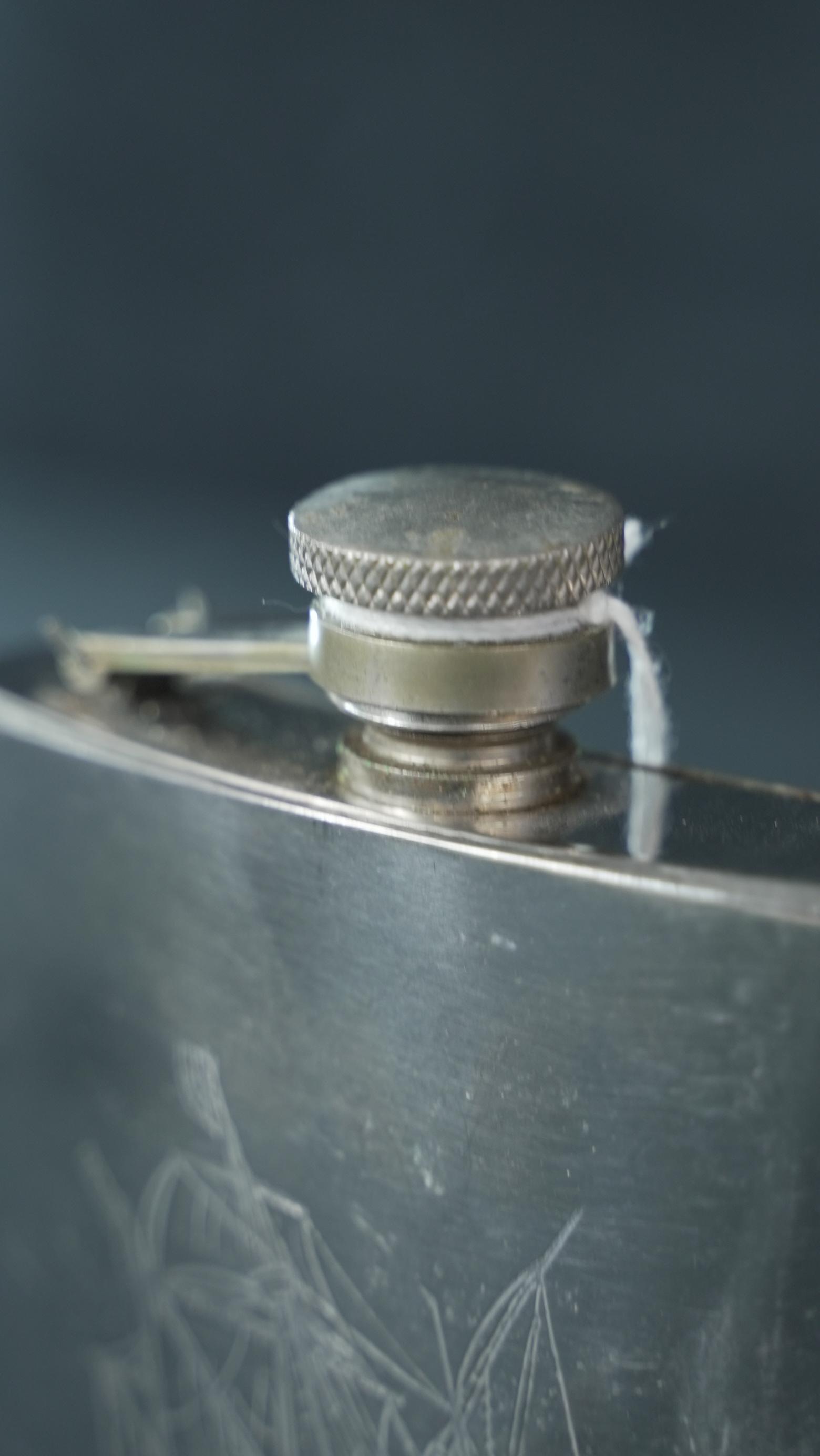 WHISKEY FLASK WITH ENGRAVED SHIP