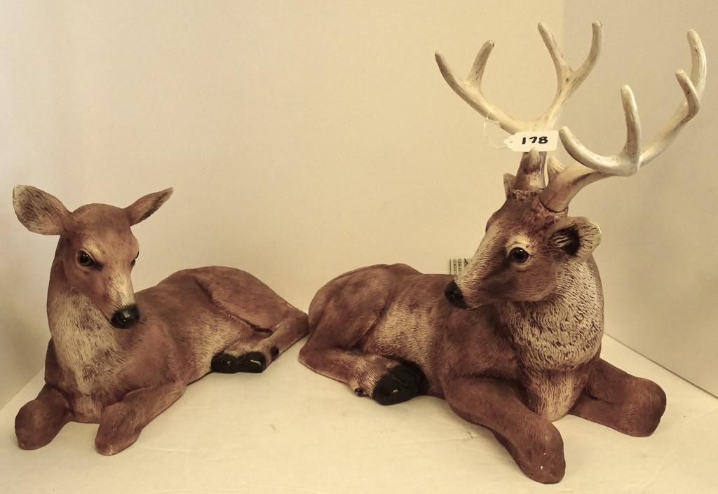 LARGE CAST DEER & DOE 15" LONG 14" HIGH