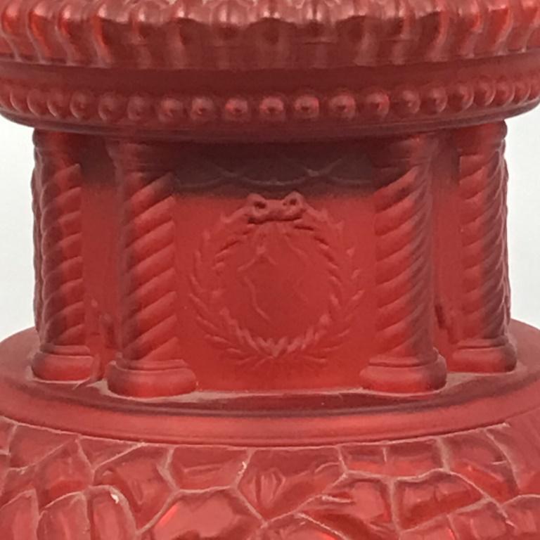 RAREST  PAVILLION PATTERN RED SATIN OIL LAMP BASE