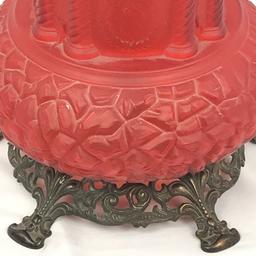 RAREST  PAVILLION PATTERN RED SATIN OIL LAMP BASE