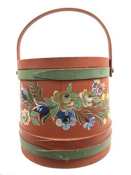 LARGE WOODEN HANDLED BASKET WITH LID
