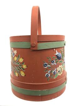 LARGE WOODEN HANDLED BASKET WITH LID