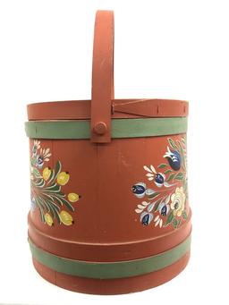 LARGE WOODEN HANDLED BASKET WITH LID