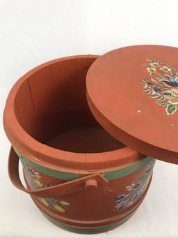LARGE WOODEN HANDLED BASKET WITH LID