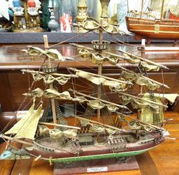 PRIMITIVE WOODEN SAILING SHIP CLIPPER 17" LONG