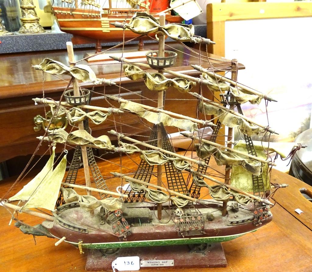 PRIMITIVE WOODEN SAILING SHIP CLIPPER 17" LONG