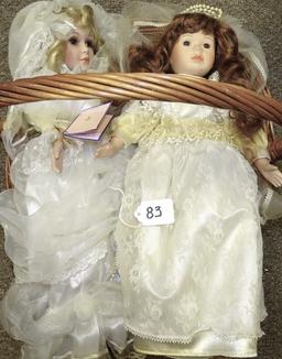 FLOWER BASKET WITH 2 BEAUTIFUL BRIDE DOLLS